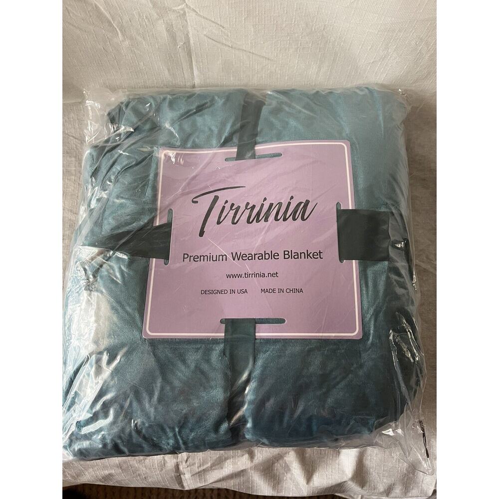Tirrinia Sherpa Oversize Hoodie Wearable Blanket For Adult & Kids 72" x 55" Blue